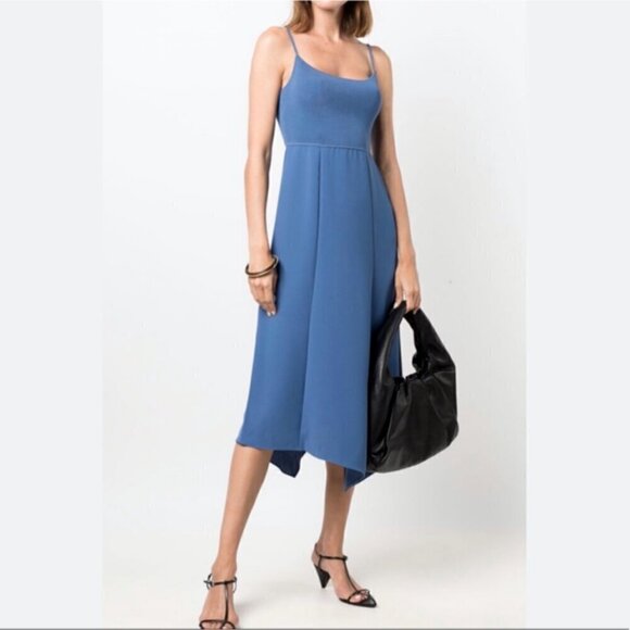Theory Fit & Flare Tank Dress Crepe Combo Steel Blue Medium - Picture 1 of 9